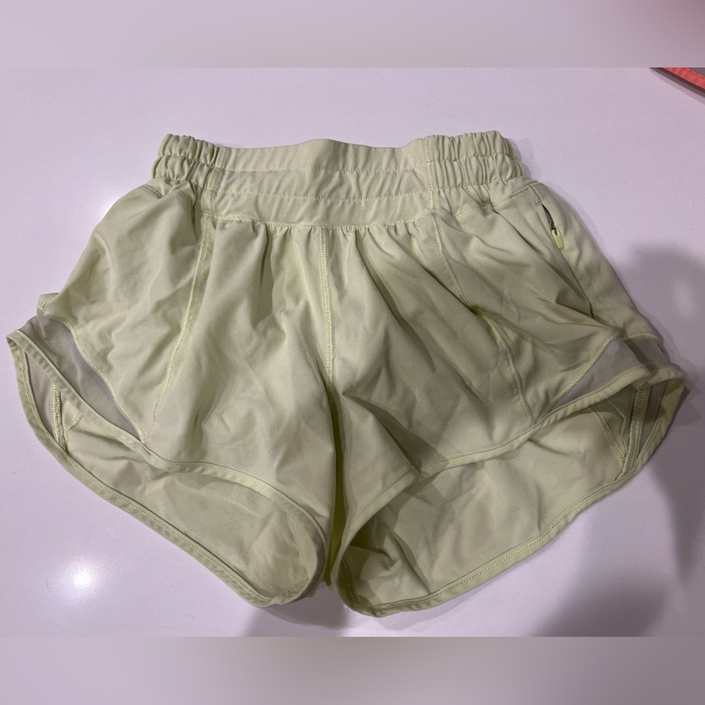 Light yellow/green lululemon hotty hot shorts size 2 length 2.5